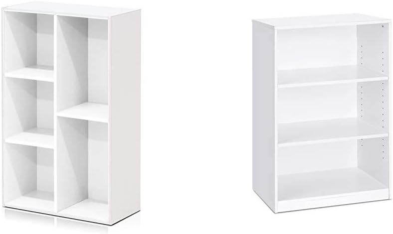 White 5-Cube Open Shelf and 3-Tier Adjustable Shelf Bookcase C905659