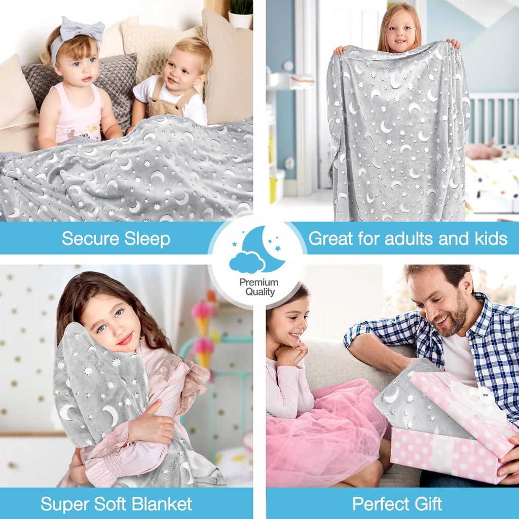 Glow in The Dark Plush Fleece Throw Blanket 60x70 inches Grey R56578
