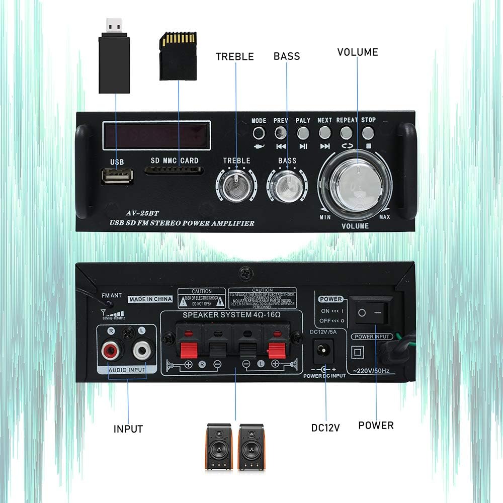 200W Bluetooth Stereo Amplifier with USB, SD Card, FM Radio, Remote Control X4463
