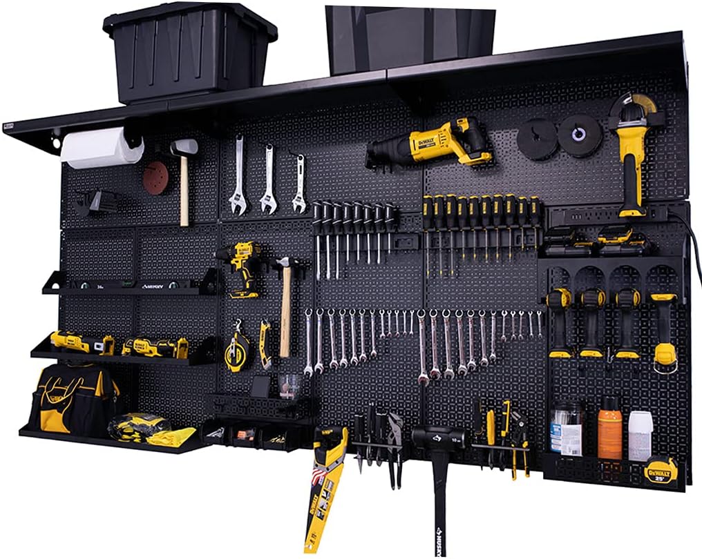 Black/Silver Metal Pegboard Wall Organization System N54188