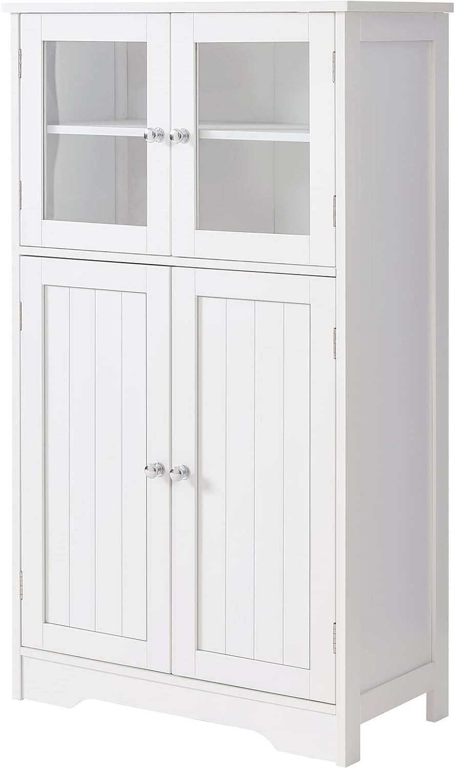 Black Freestanding Bathroom Floor Cabinet with Glass Doors and Adjustable Shelf I597