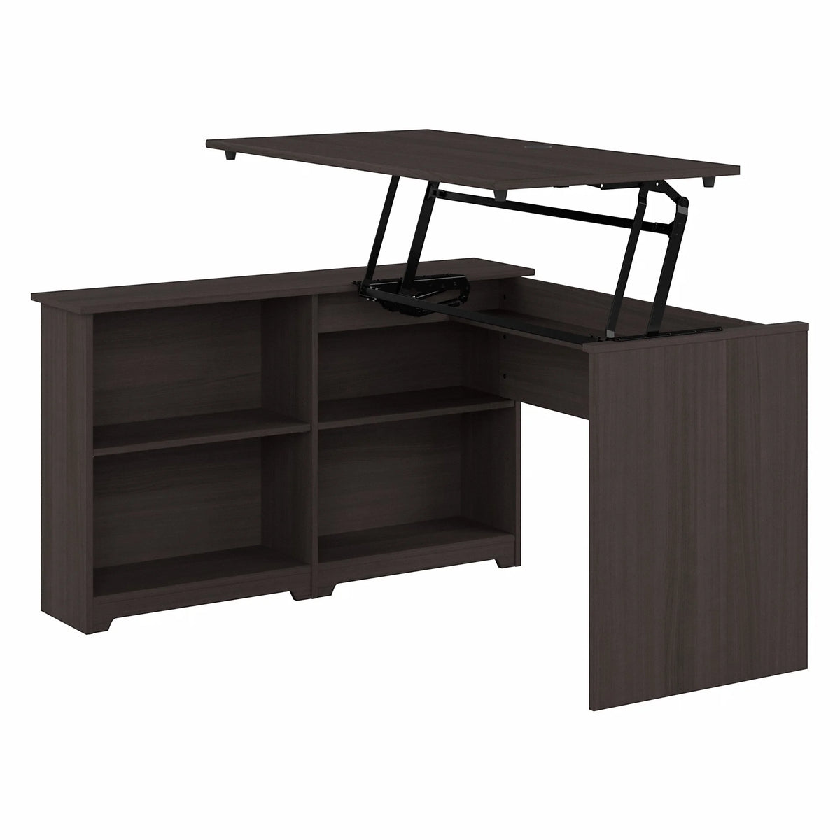 Heather Gray Sit to Stand Corner Desk with Shelves N592