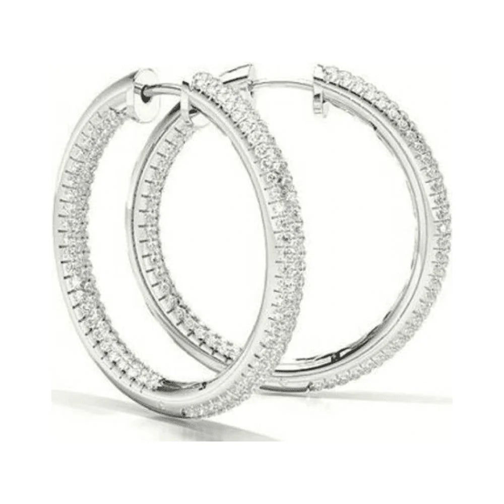 14K White Gold Round Hoop Earring N123