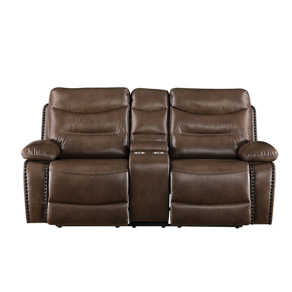 Brown Leatherette Motion Loveseat with Tufted Seat A141