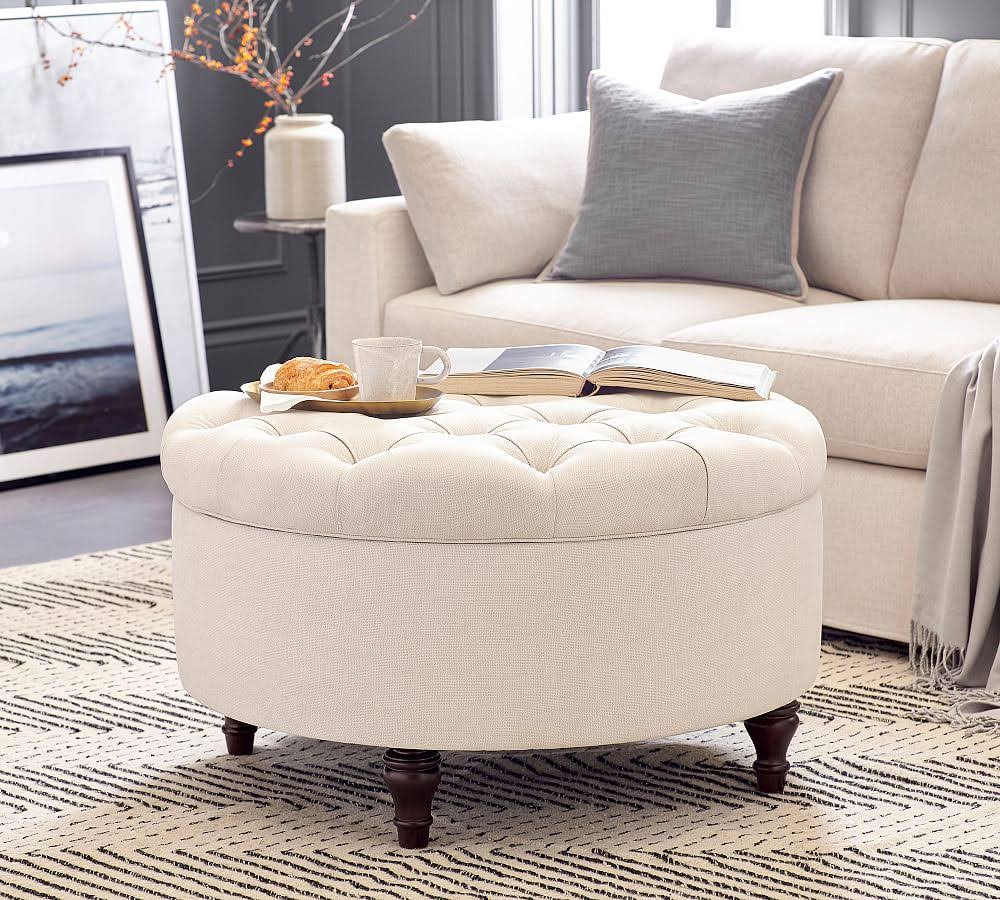 Upholstered Round Storage Ottoman Charcoal L40860