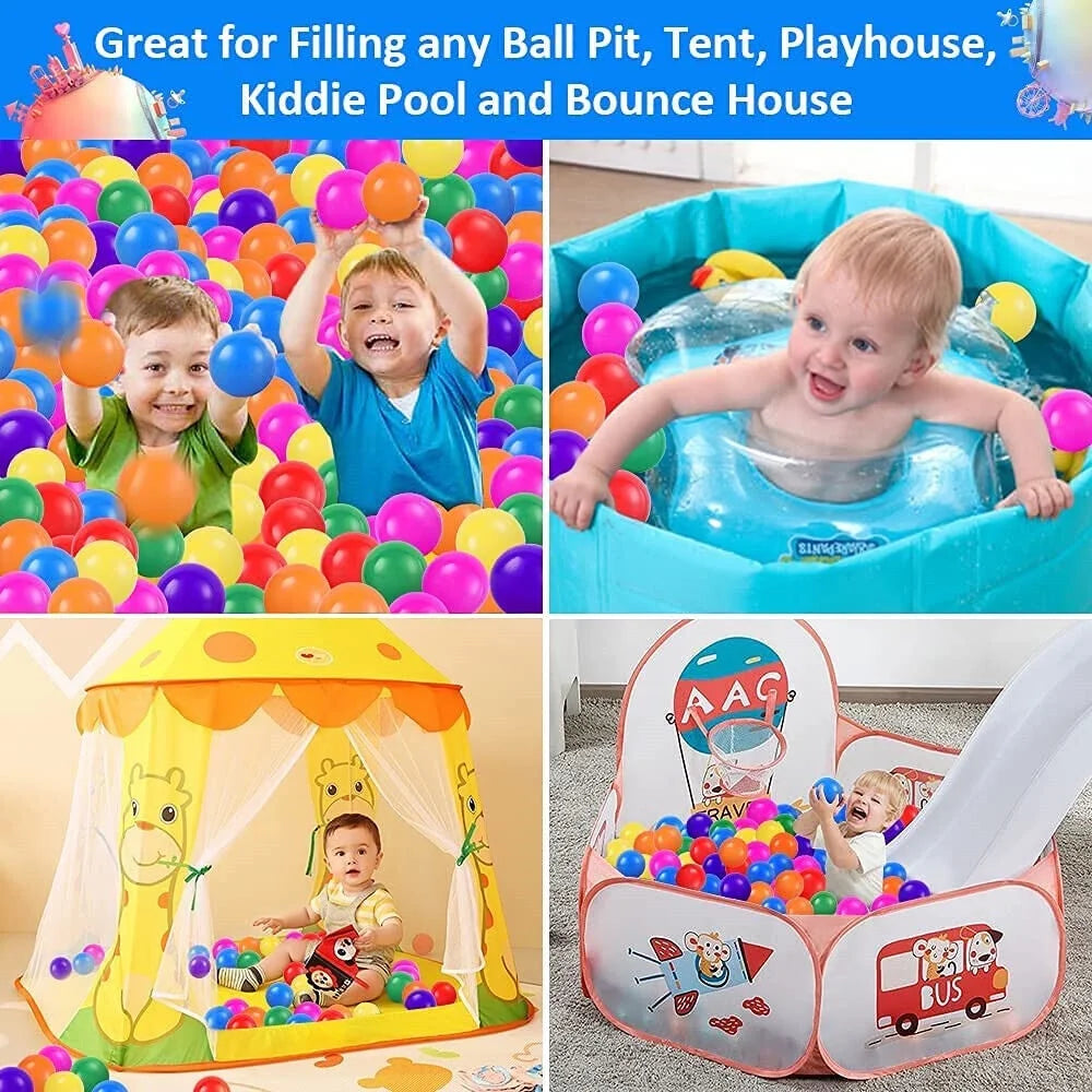 100 Pcs Plastic Ball Pit Balls with Storage Mesh Bag, Crush Proof Ocean Balls A288090
