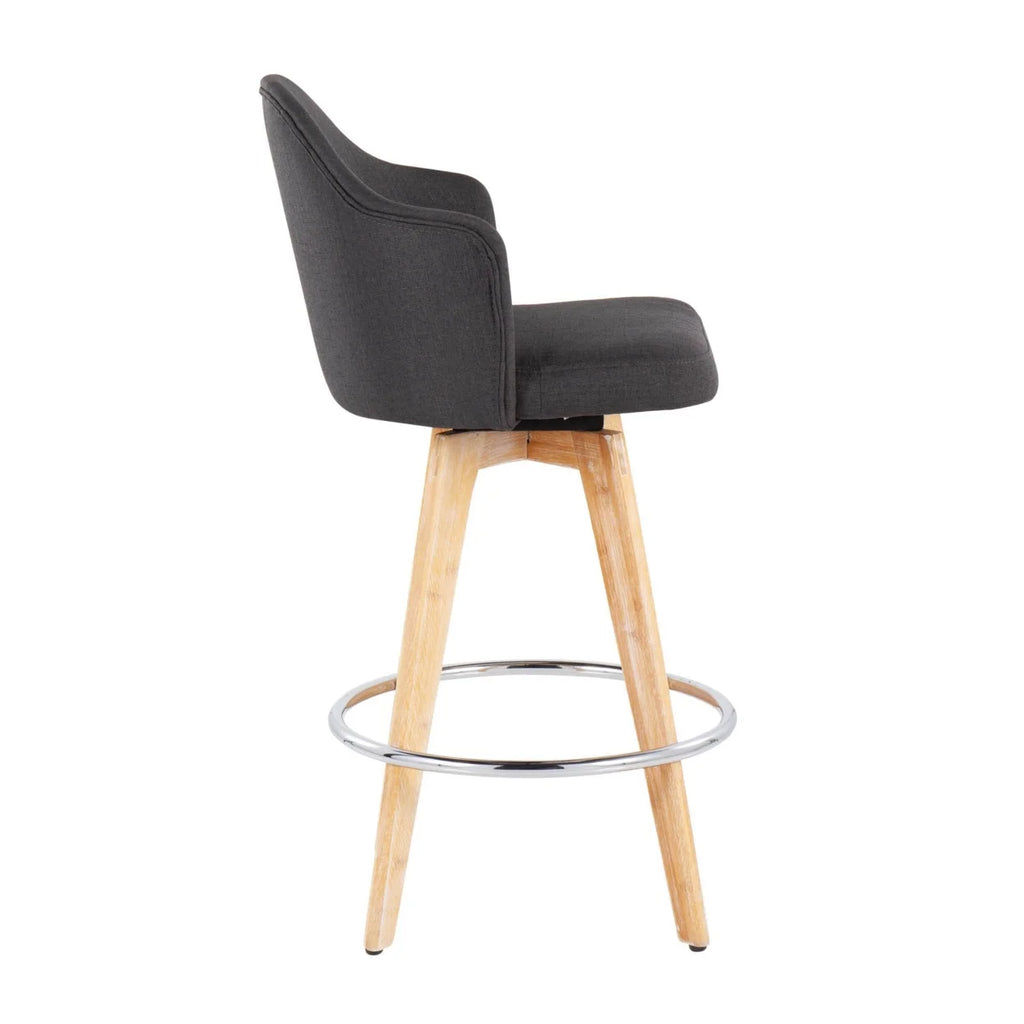Charcoal Counter Stool with Natural Bamboo Legs and Chrome Metal Footrest M577