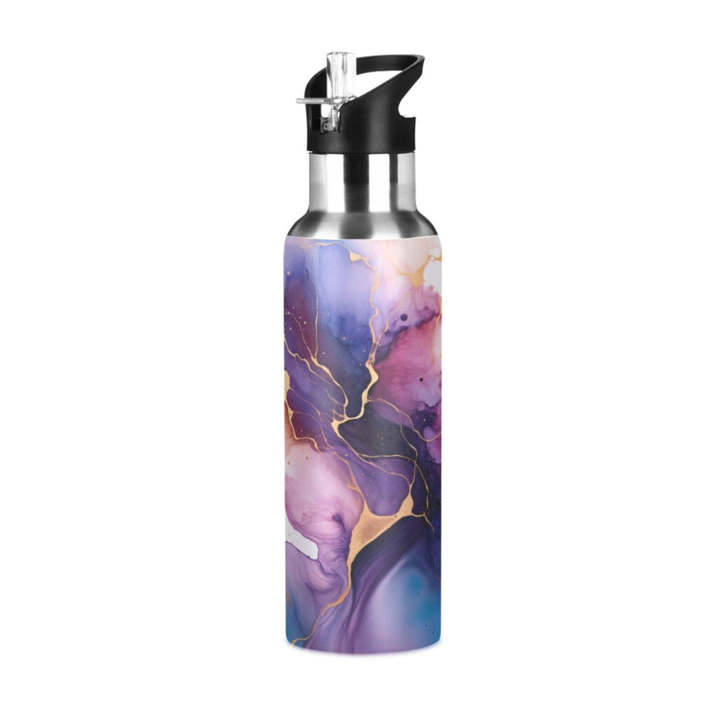 Purple and Blue Marble Stainless Steel Insulated Water Bottle with Straw Lid H7318