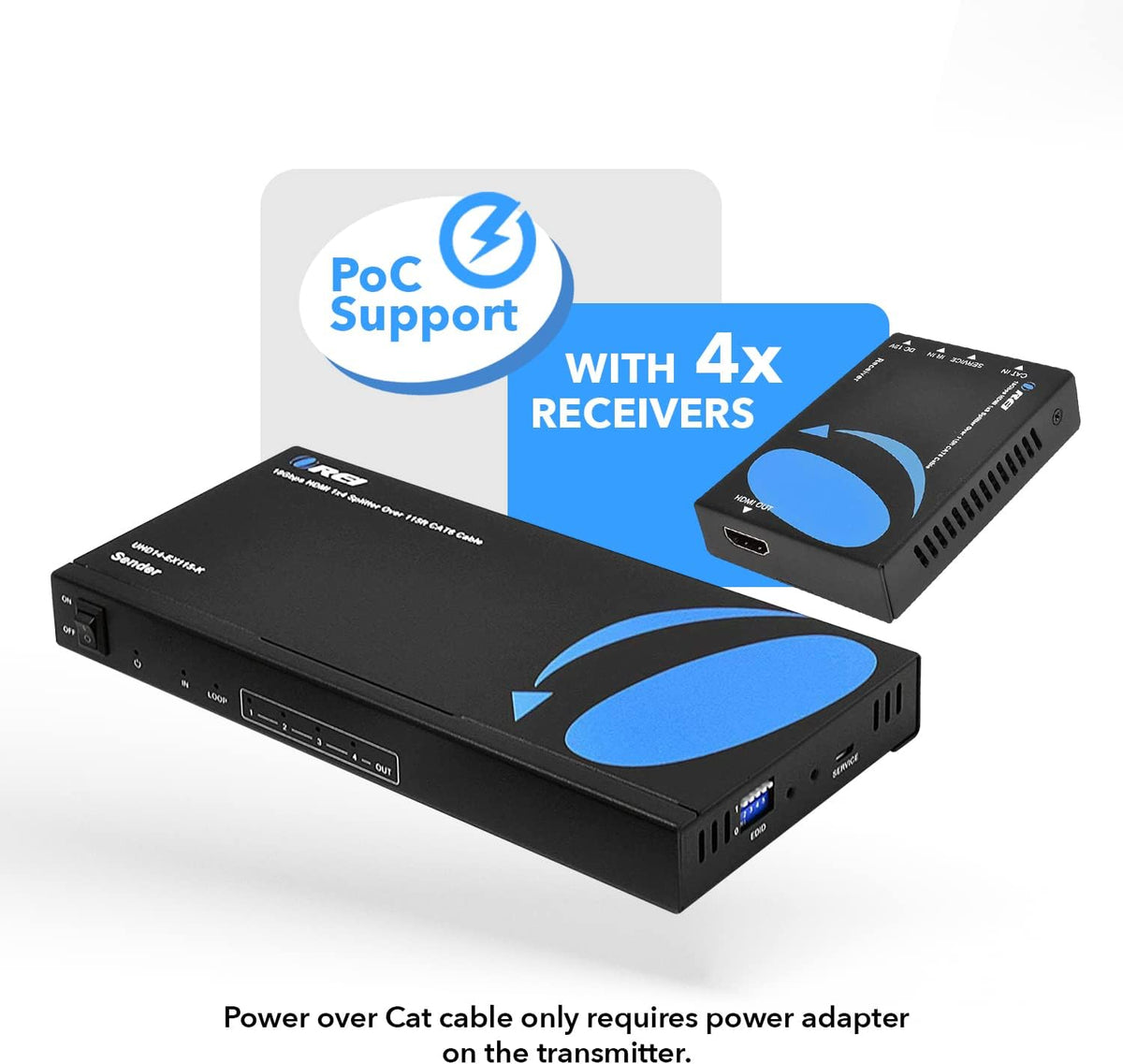 1x4 HDMI Extender Splitter 4K over Single Cable CAT6/7 4K@60Hz HDCP 2.2 with IR Remote EDID Management C9434