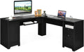 Brown L-Shaped Corner Computer Desk with Drawers and Storage Cabinet J35485