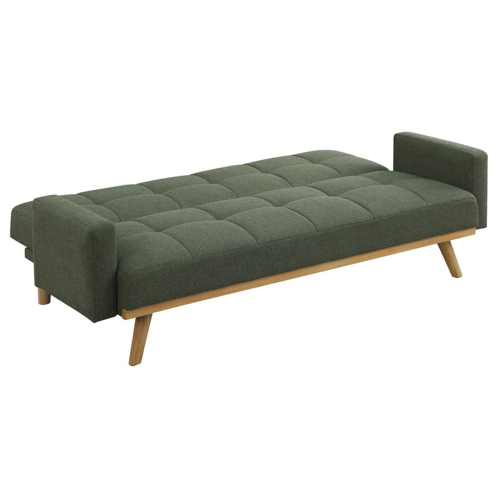 Green Tufted Fabric Sofa Futon Bed with Wooden Legs P305