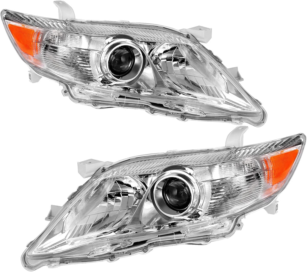 Headlight Assembly for 2010-2011 Camry Hybrid Chrome Housing Amber Reflector Projector Headlights O205470