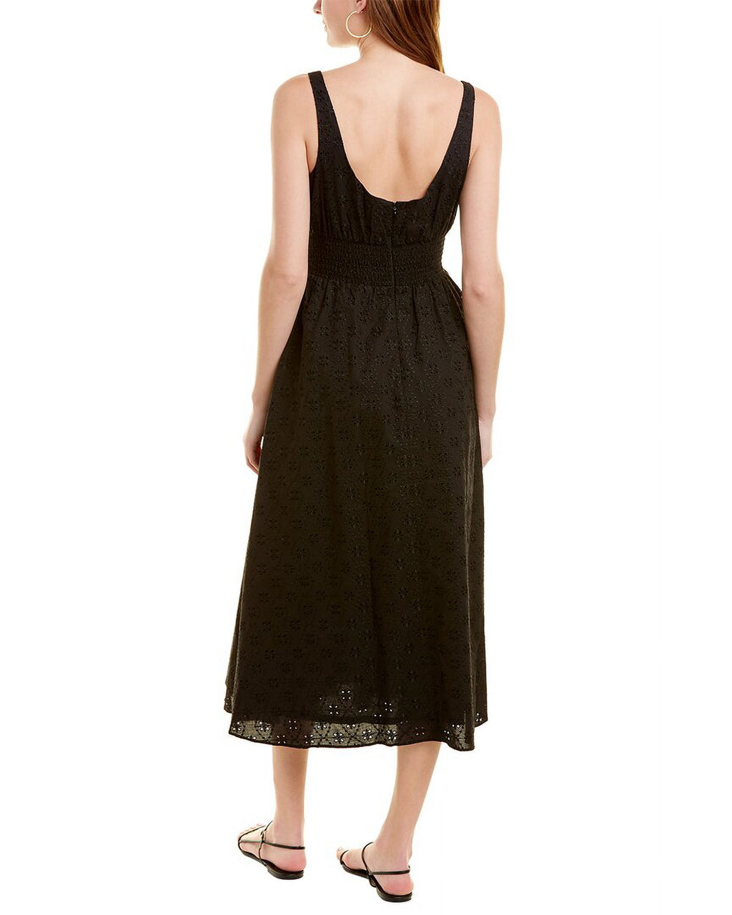 Floral Eyelet Midi Dress, Black V5604