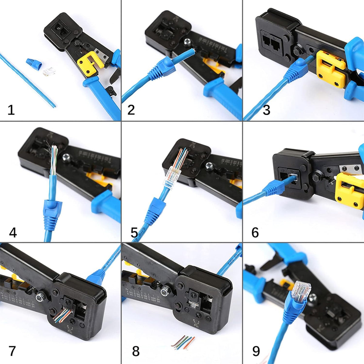 RJ45 Crimp Tool Kit with 50PCS Connectors, 50PCS Covers, Mini Wire Stripper, Wire Cutter M899283