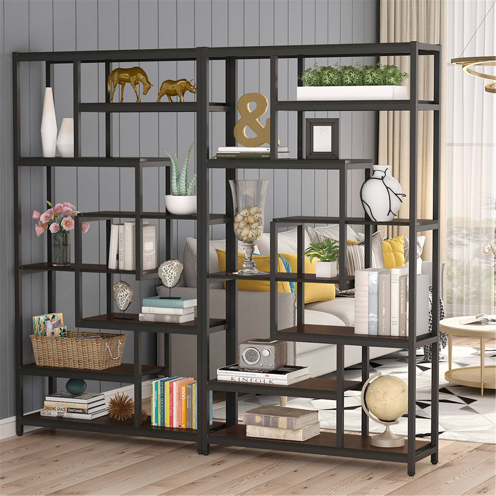 Black Staggered Bookshelf Etagere Bookcase P3268