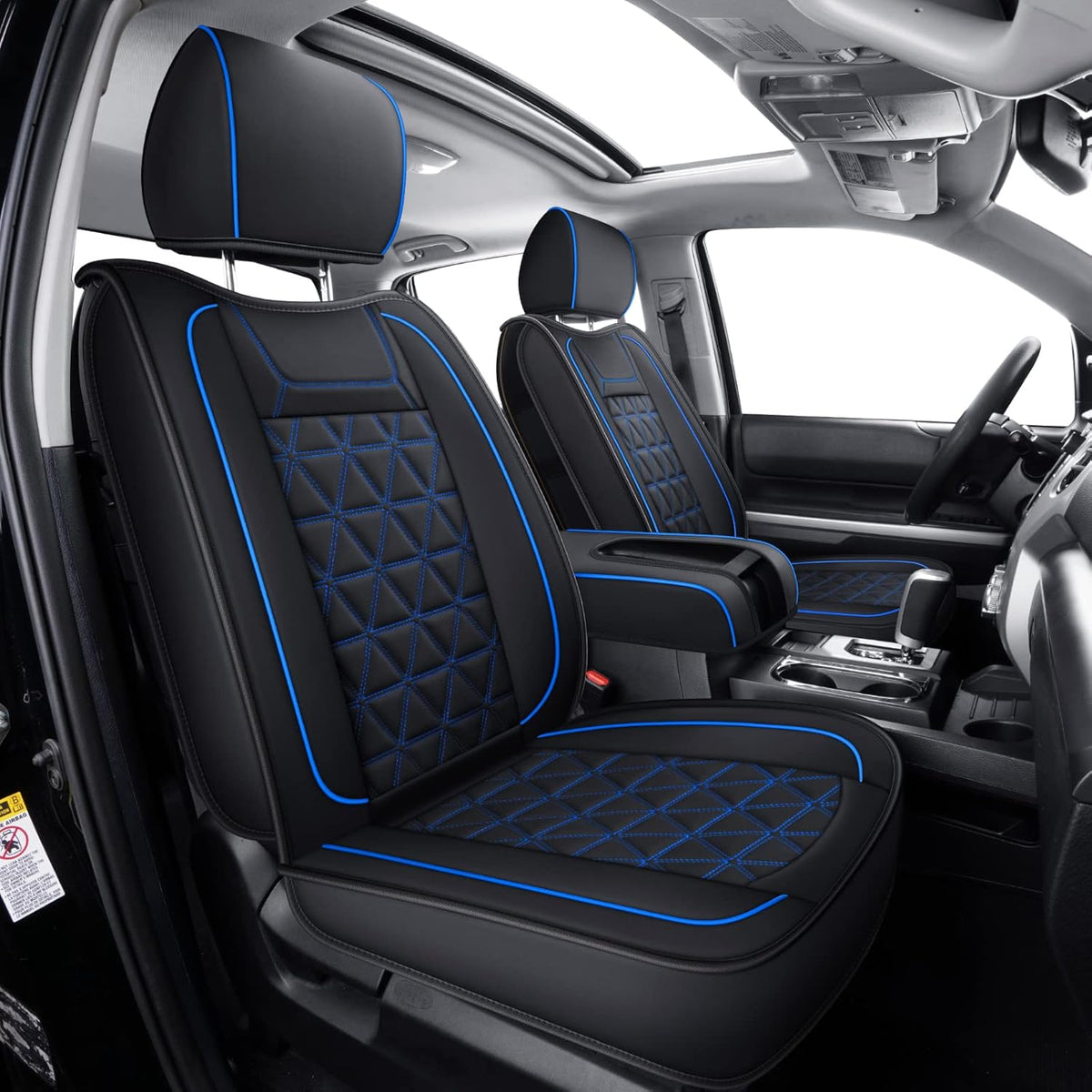 Black & Blue Water Proof Faux Leather Full Set Seat Covers K551373
