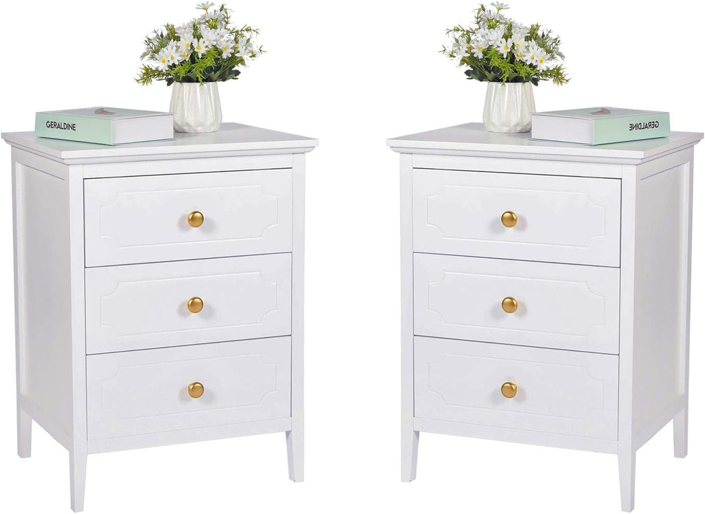 White 3 Drawer Wood Bedside Table W65010