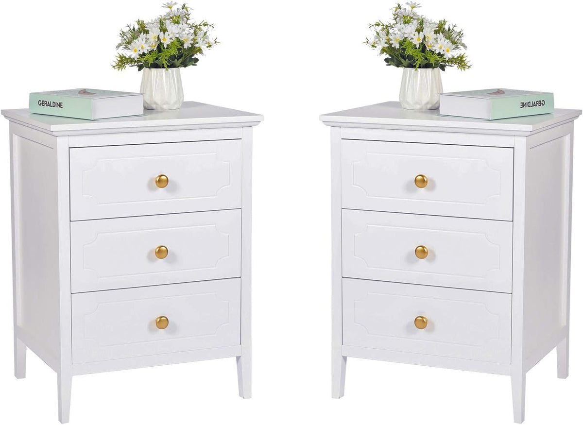 White 3 Drawer Wood Bedside Table W65010