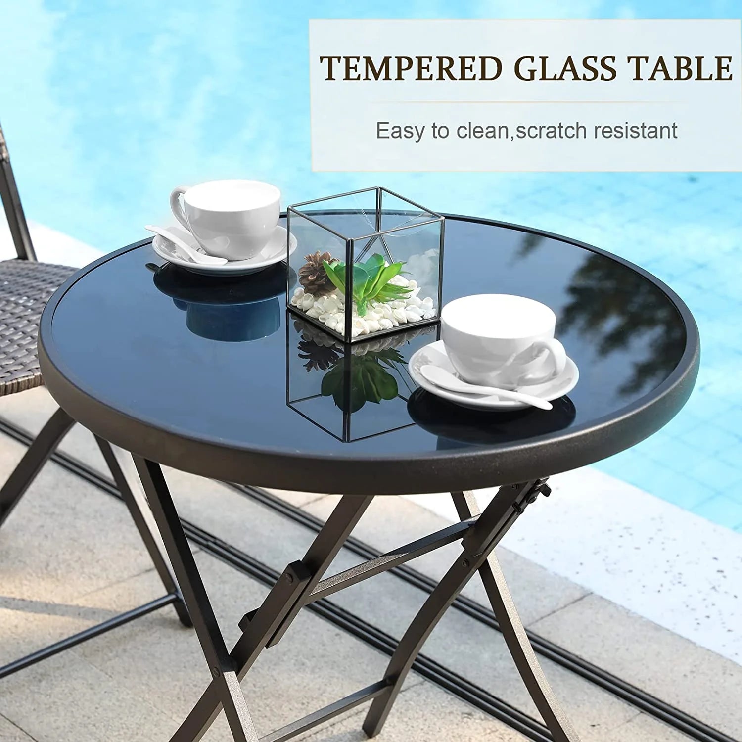 3 Pieces Outdoor Patio Bistro Set with Folding Patio Round Table and Chairs S632