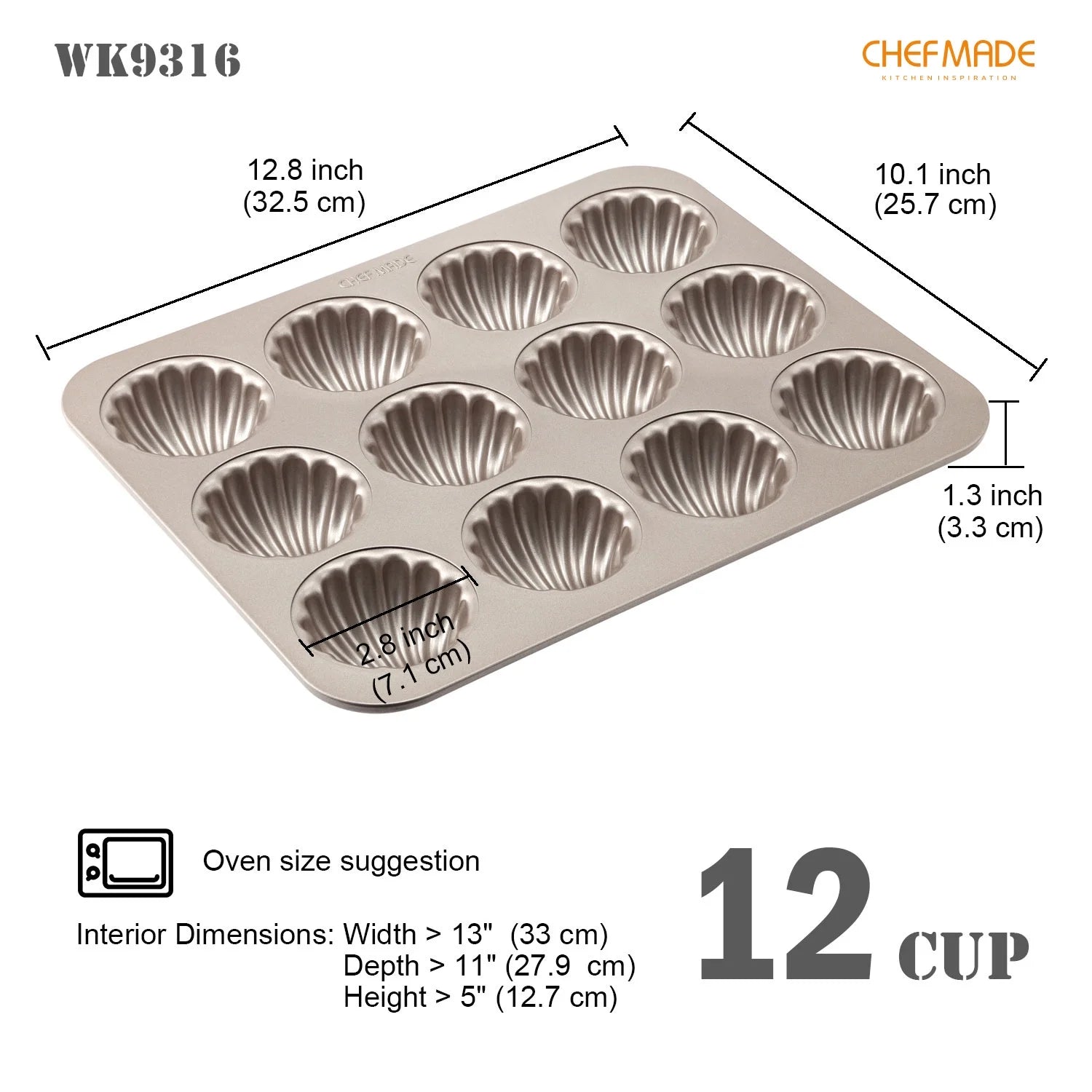 12-Cavity Non-Stick Madeleine Mold Cake Pan T1890