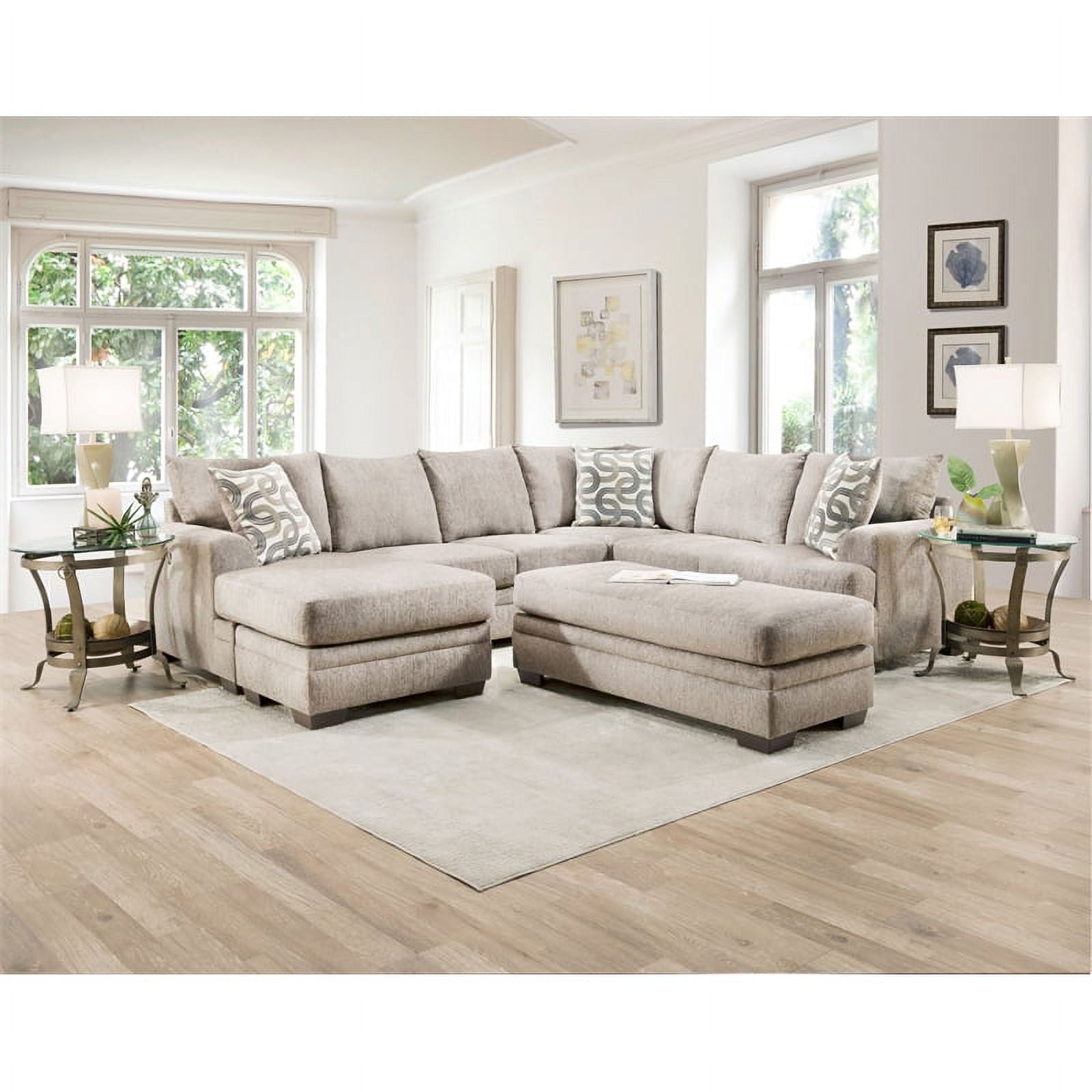 Cream 2-Piece Fabric Sectional with Accent Pillows C450030