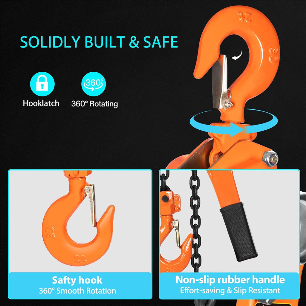 3/4 Ton Capacity 5 Feet Lever Chain Hoist with 2 Hooks T88028